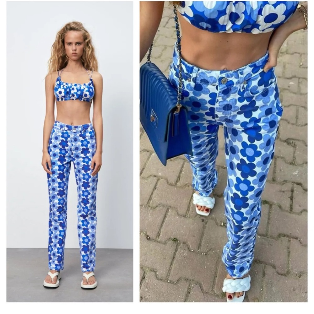 Zara floral printed jeans size 6 (US). Never worn, no tags